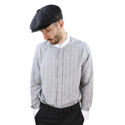 Mens Peaky Blinders Shirt Removable Collar Penny Button Check Nehru Collarless - Knighthood Store