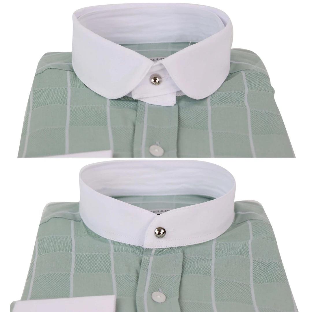 Mens Peaky Blinders Shirt Removable Collar Penny Button Check Nehru Collarless - Knighthood Store