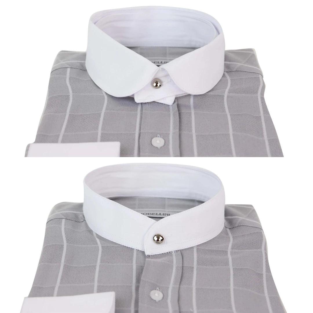 Mens Peaky Blinders Shirt Removable Collar Penny Button Check Nehru Collarless - Knighthood Store