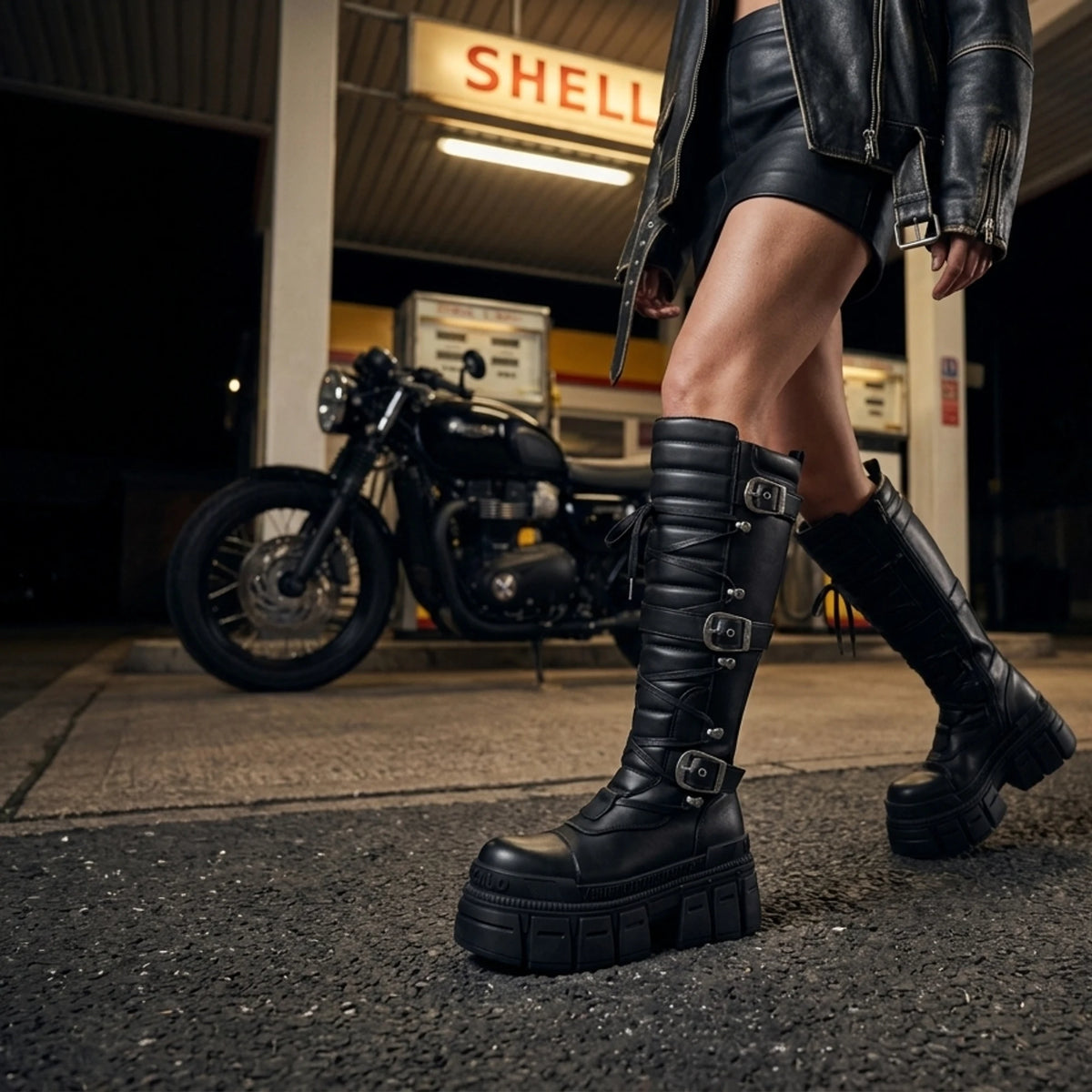 Women's GOSPHER BIKER HI - Women’s Black Platform Knee-High Boots