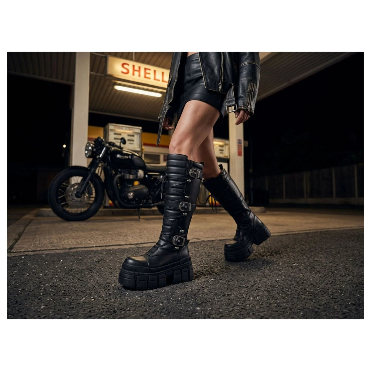 Women's GOSPHER BIKER HI - Women’s Black Platform Knee-High Boots