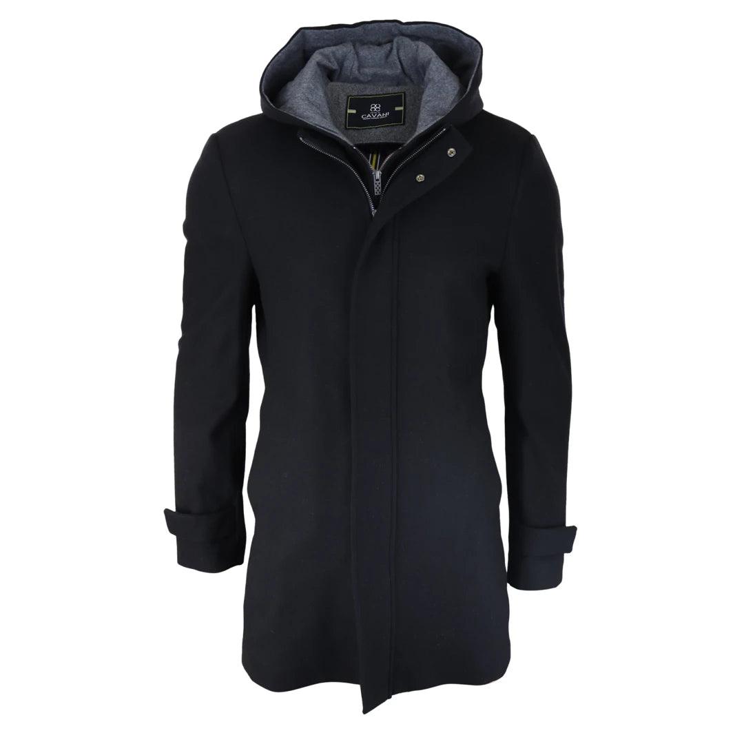 Mens 3/4 Long Overcoat Jacket Coat Removable Hood Smart Casual Winter Warm Wool - Knighthood Store