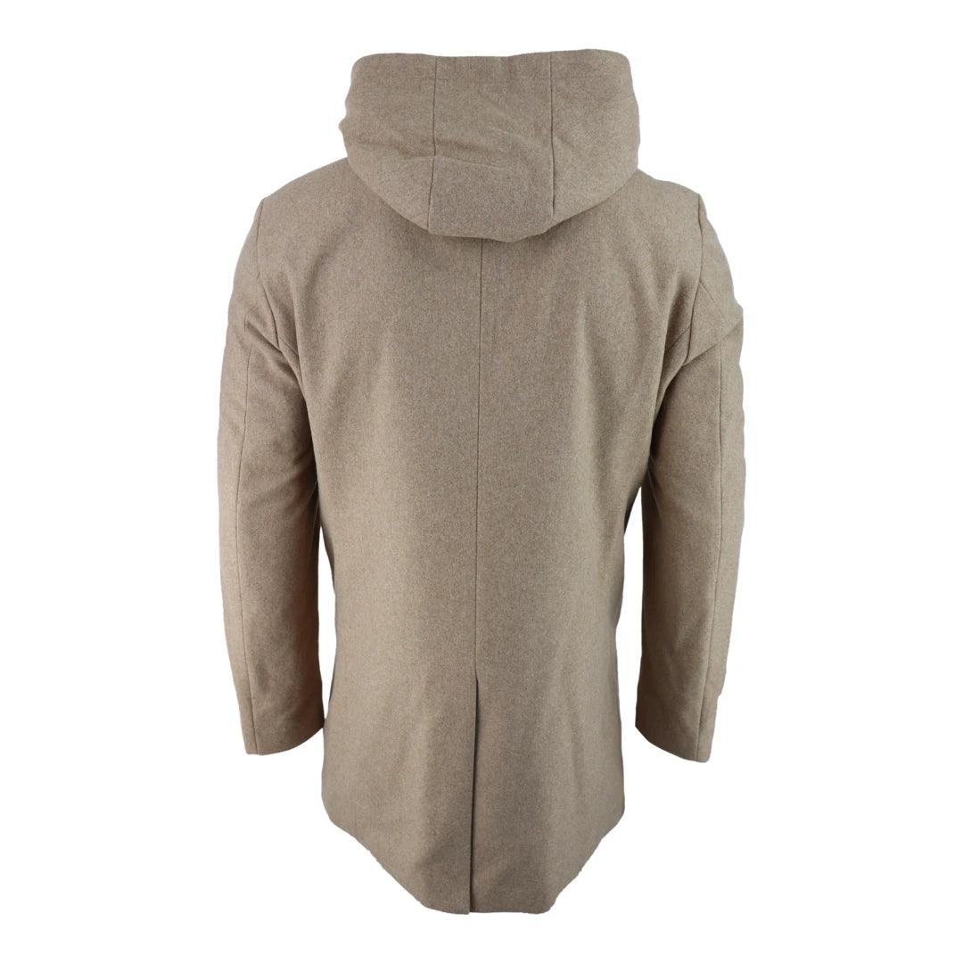 Mens 3/4 Long Overcoat Jacket Coat Removable Hood Smart Casual Winter Warm Wool - Knighthood Store
