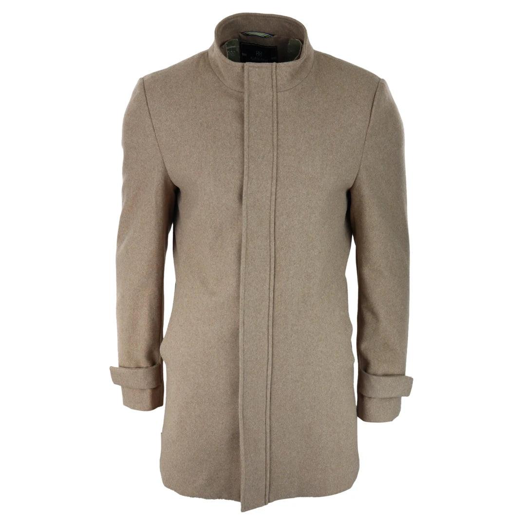 Mens 3/4 Long Overcoat Jacket Coat Removable Hood Smart Casual Winter Warm Wool - Knighthood Store