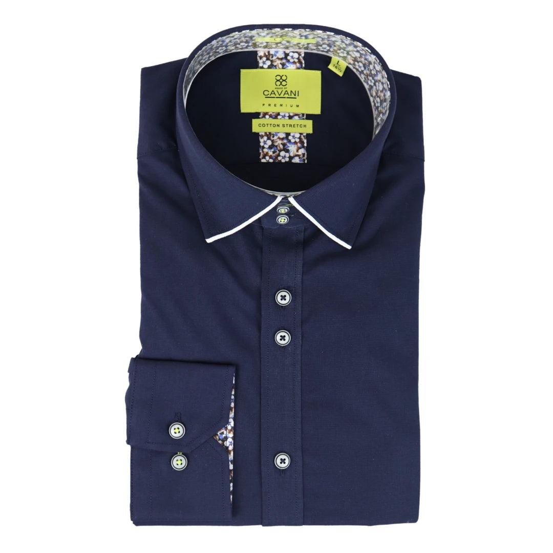 Mens Navy Button Down Shirt Floral Print Winchester Smart Casual Tailored Fit - Knighthood Store