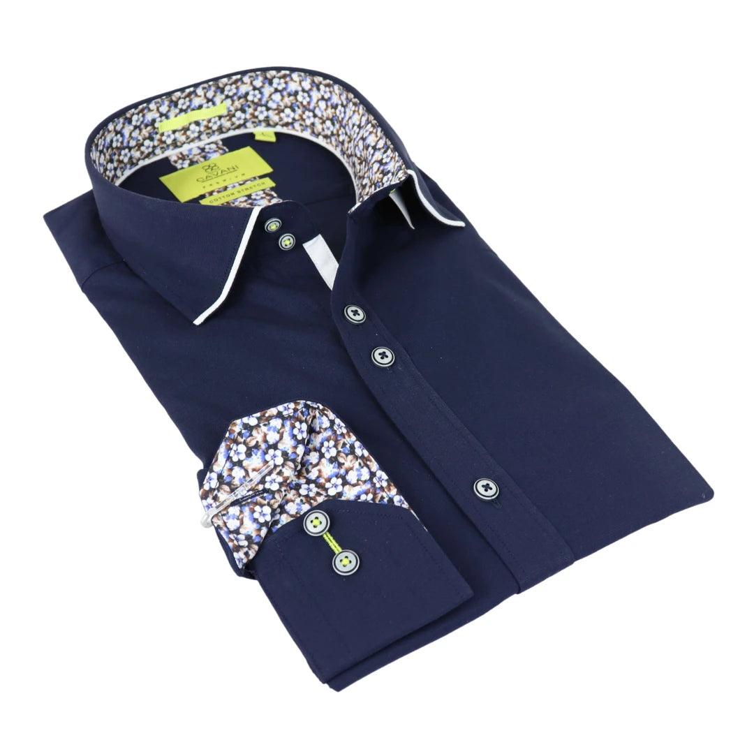 Mens Navy Button Down Shirt Floral Print Winchester Smart Casual Tailored Fit - Knighthood Store