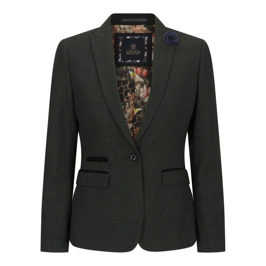 Ladies Tweed Green Check Blazer Wool Classic Hunting Jacket Vintage 1920s Retro - Knighthood Store