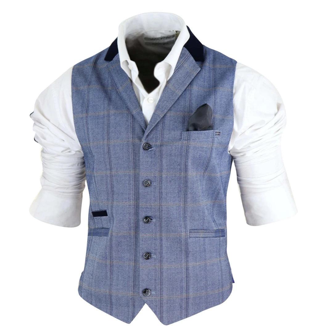 Mens Navy Check Waistcoat with Pocket Watch - Knighthood Store