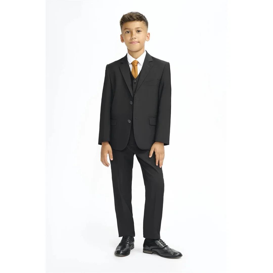 Boys Suit Black 3 Piece Tailored Fit Classic Formal Outfit