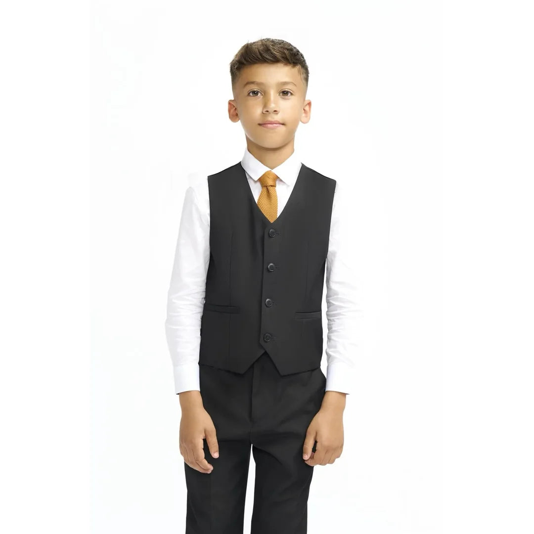 Boys Suit Black 3 Piece Tailored Fit Classic Formal Outfit