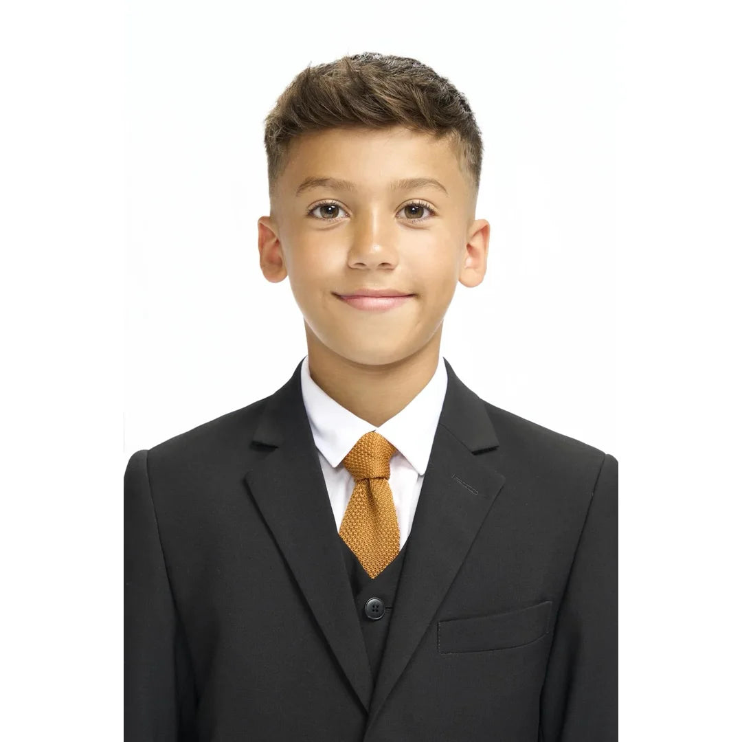 Boys Suit Black 3 Piece Tailored Fit Classic Formal Outfit