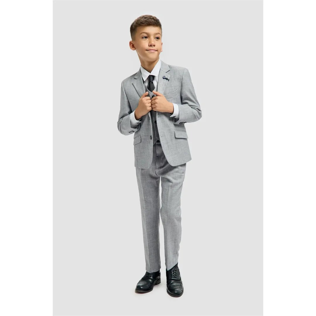 Boys Suit Grey 3 Piece Tailored Fit Classic Formal Outfit
