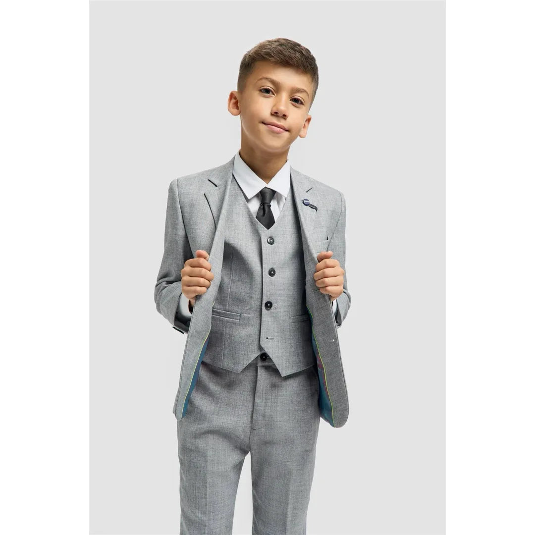 Boys Suit Grey 3 Piece Tailored Fit Classic Formal Outfit