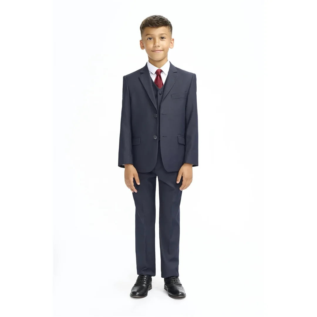 Boys Suit Navy 3 Piece Tailored Fit Classic Formal Outfit