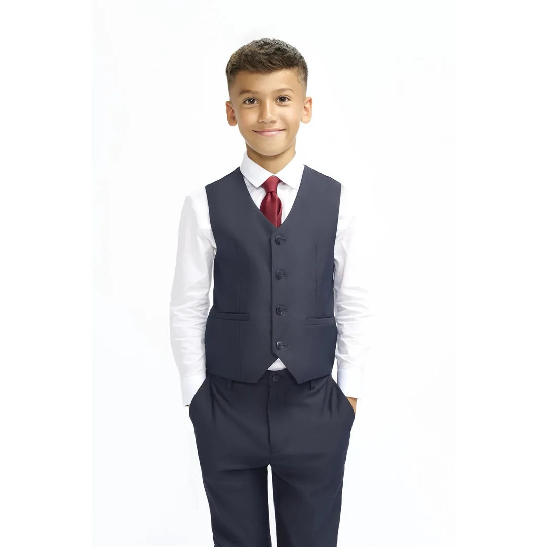 Boys Suit Navy 3 Piece Tailored Fit Classic Formal Outfit