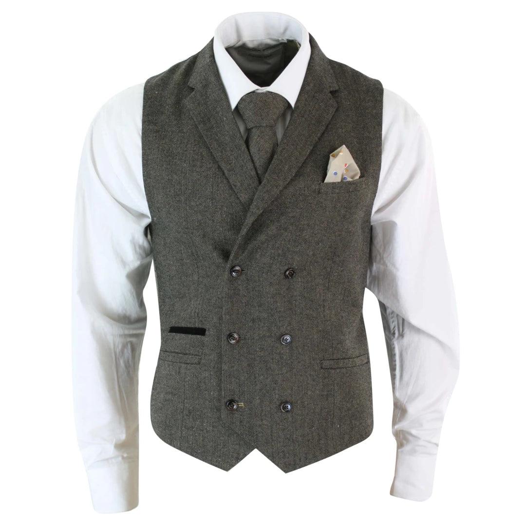 Mens Herringbone Tweed Gatsby Blinders Classic Double Breasted Waistcoat - Knighthood Store