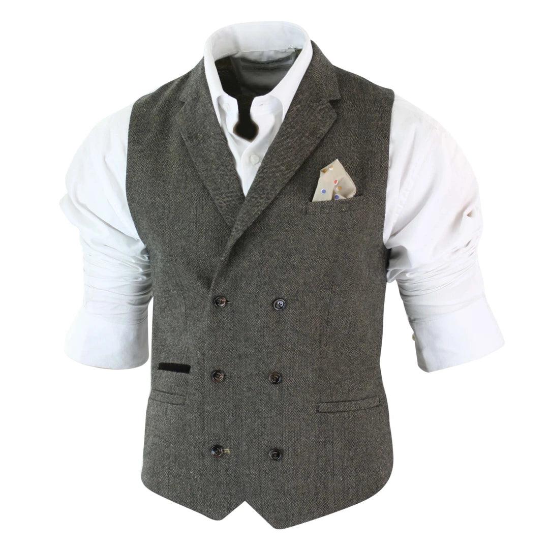 Mens Herringbone Tweed Gatsby Blinders Classic Double Breasted Waistcoat - Knighthood Store