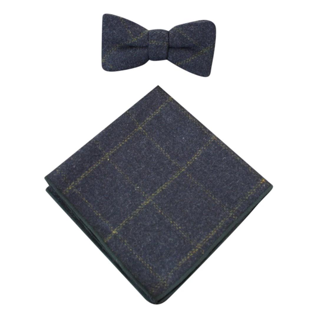 Mens Herringbone Tweed Check Bow Tie Hanky Retro Vintage Classic Blinders - Knighthood Store