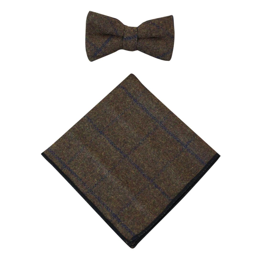 Mens Herringbone Tweed Check Bow Tie Hanky Retro Vintage Classic Blinders - Knighthood Store