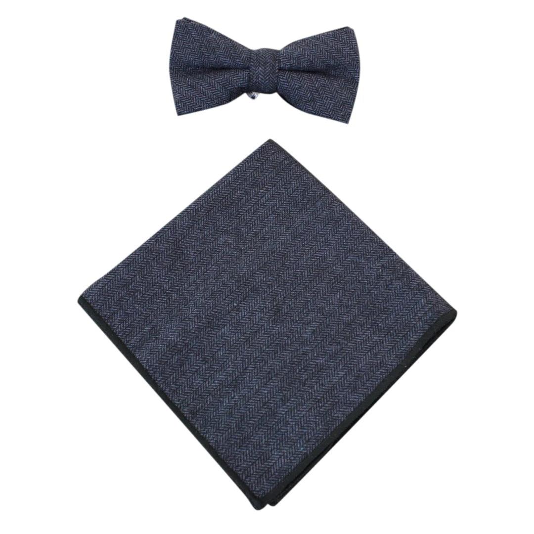 Mens Herringbone Tweed Check Bow Tie Hanky Retro Vintage Classic Blinders - Knighthood Store