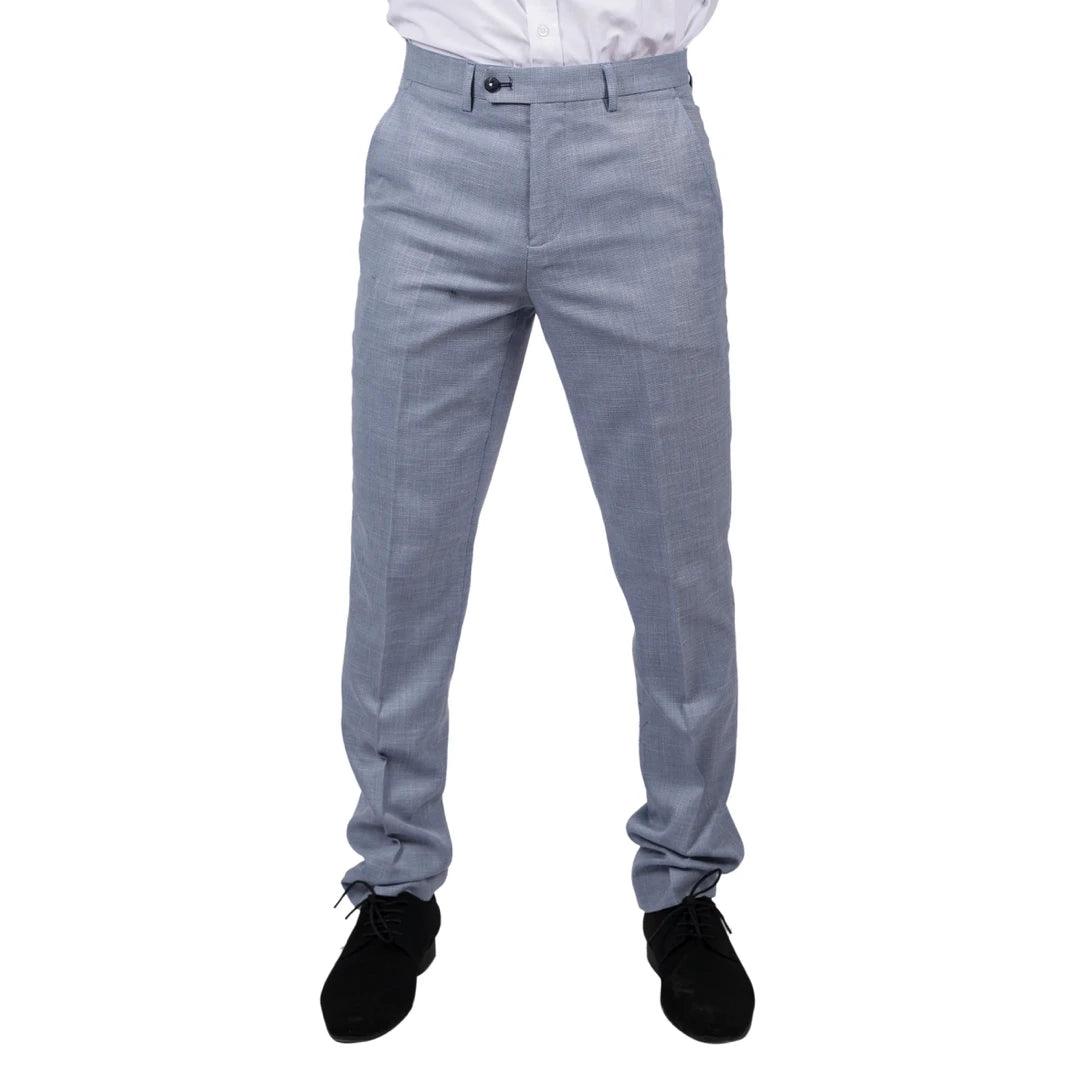 Mens Trousers Light Blue Summer Linen Tailored Fit Wedding Prom Classic - Knighthood Store