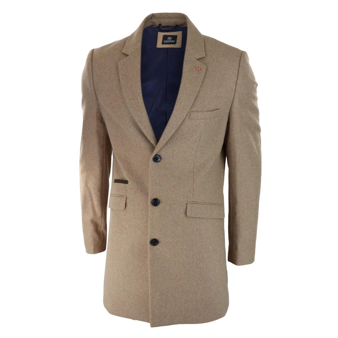 Mens Smart Casual 3/4 Wool Overcoat Jacket Herringbone Tweed 3 Button Coat - Knighthood Store
