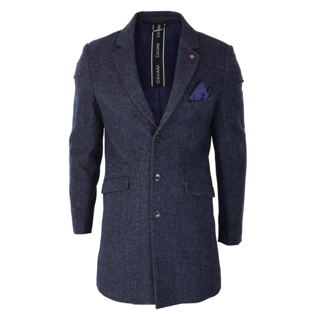 Mens Smart Casual 3/4 Wool Overcoat Jacket Herringbone Tweed 3 Button Coat - Knighthood Store