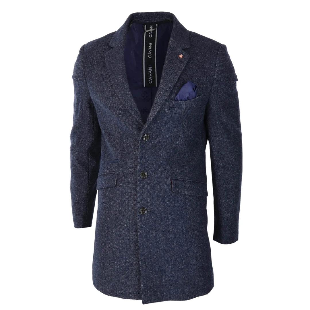 Mens Smart Casual 3/4 Wool Overcoat Jacket Herringbone Tweed 3 Button Coat - Knighthood Store