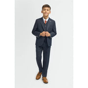 Boys Suit 3 Piece Tailored Fit Navy Check Formal Outfit