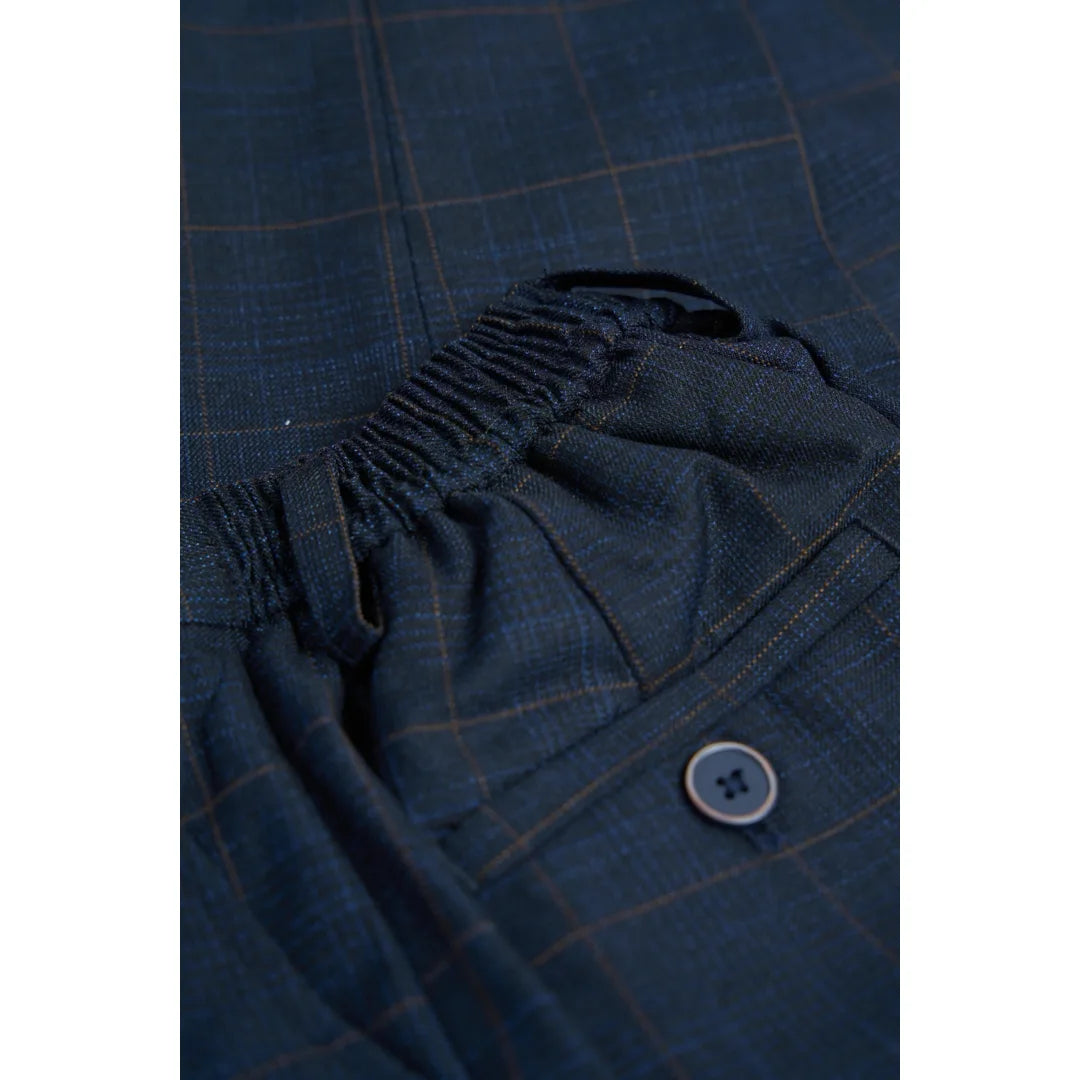 Boys Suit 3 Piece Tailored Fit Navy Check Formal Outfit