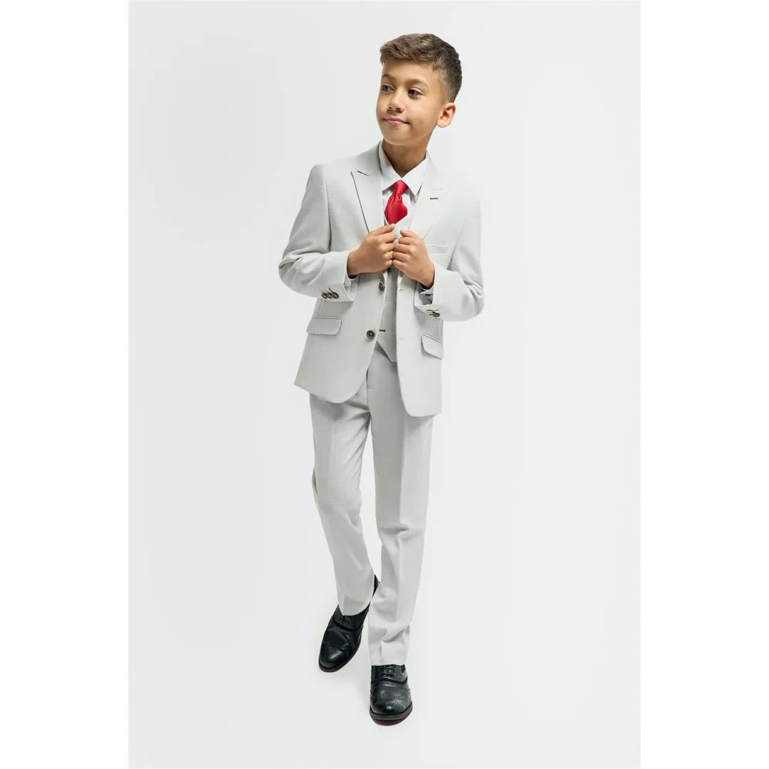 Boys Suit 3 Piece Grey Tailored Fit Wedding Formal Outfit