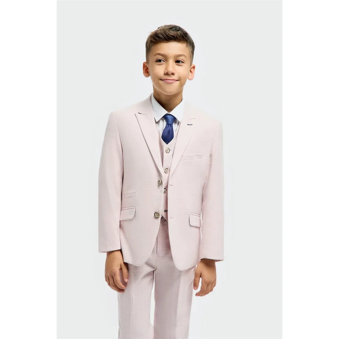 Boys Suit 3 Piece Pink Tailored Fit Wedding Formal Outfit