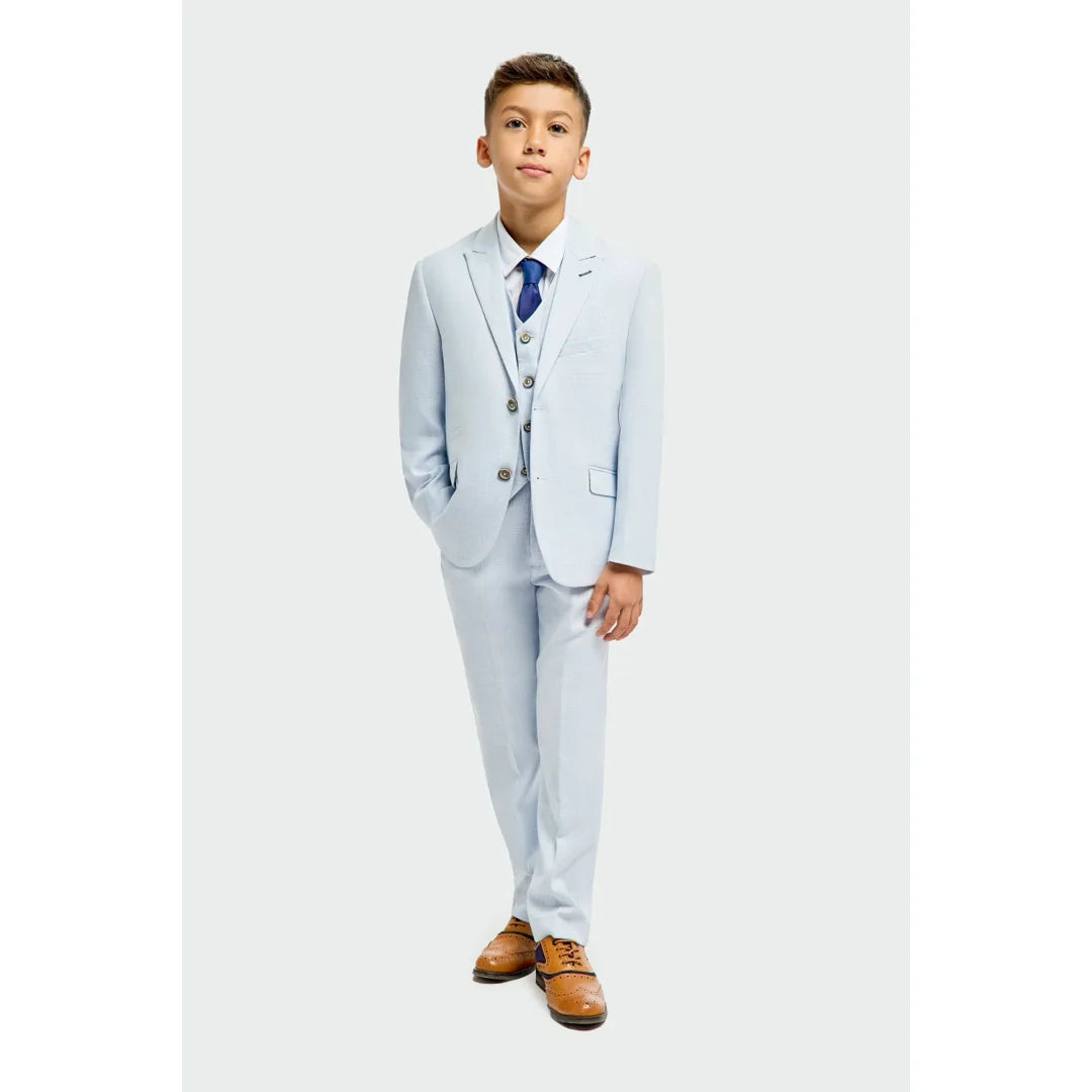 Boys Suit 3 Piece Sky Blue Tailored Fit Wedding Formal Outfit