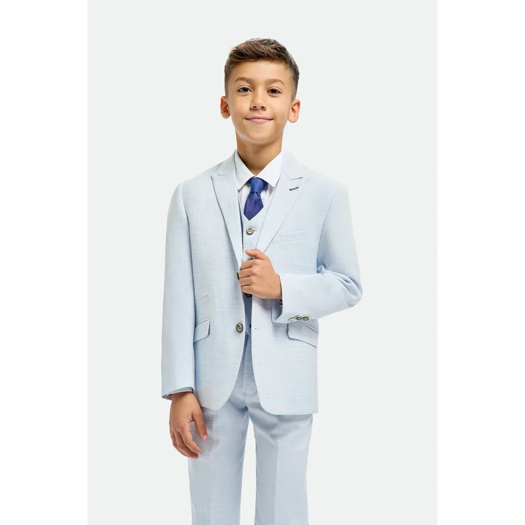 Boys Suit 3 Piece Sky Blue Tailored Fit Wedding Formal Outfit