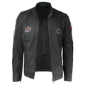 Mens Vintage Brown Leather Racer Badge Biker Jacket Washed Distressed Slim Fit - Knighthood Store