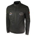 Mens Vintage Brown Leather Racer Badge Biker Jacket Washed Distressed Slim Fit - Knighthood Store