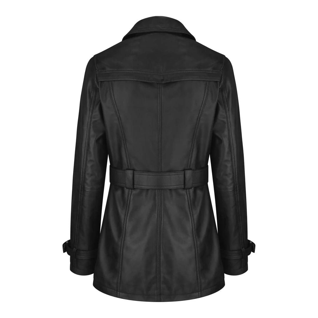 Women's Black Superior Leather Biker Jacket Coat Vintage Retro Design - Knighthood Store