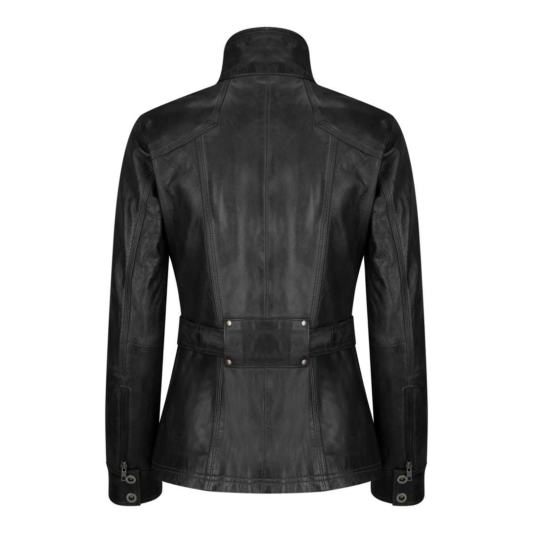 Ladies Women Real Leather Military Chinese Collar Slim Fit Black Jacket - Knighthood Store