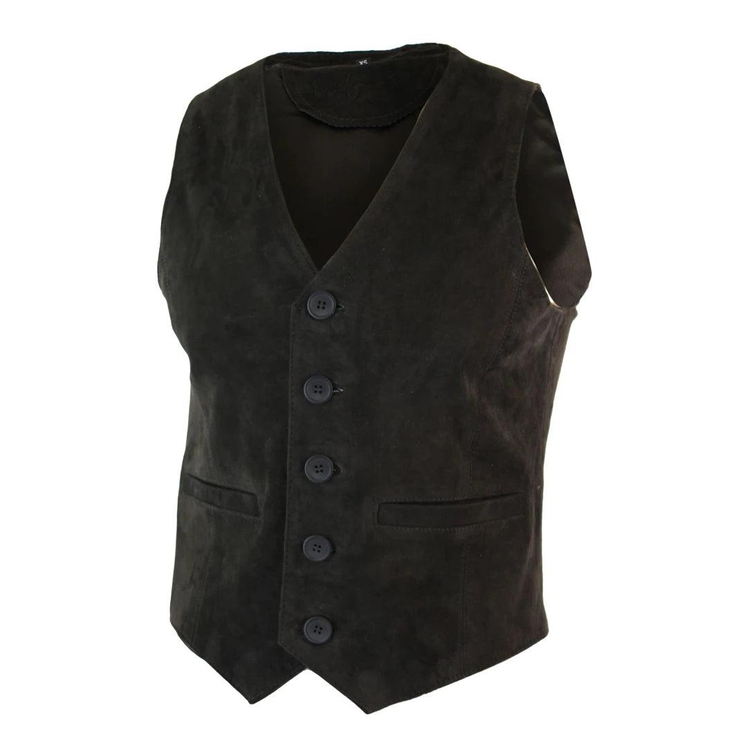 Mens Waistcoat Gilet Real Genuine Suede Leather Retro Vintage Western Vest - Knighthood Store