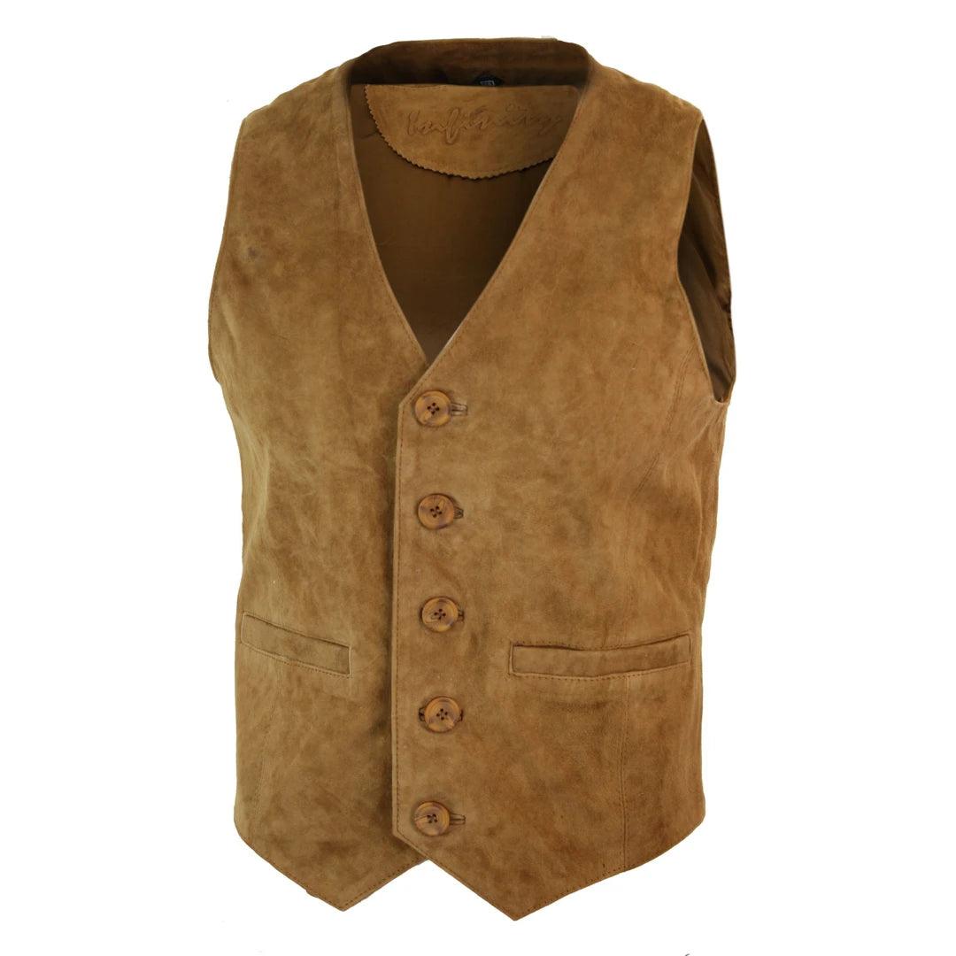 Mens Waistcoat Gilet Real Genuine Suede Leather Retro Vintage Western Vest - Knighthood Store
