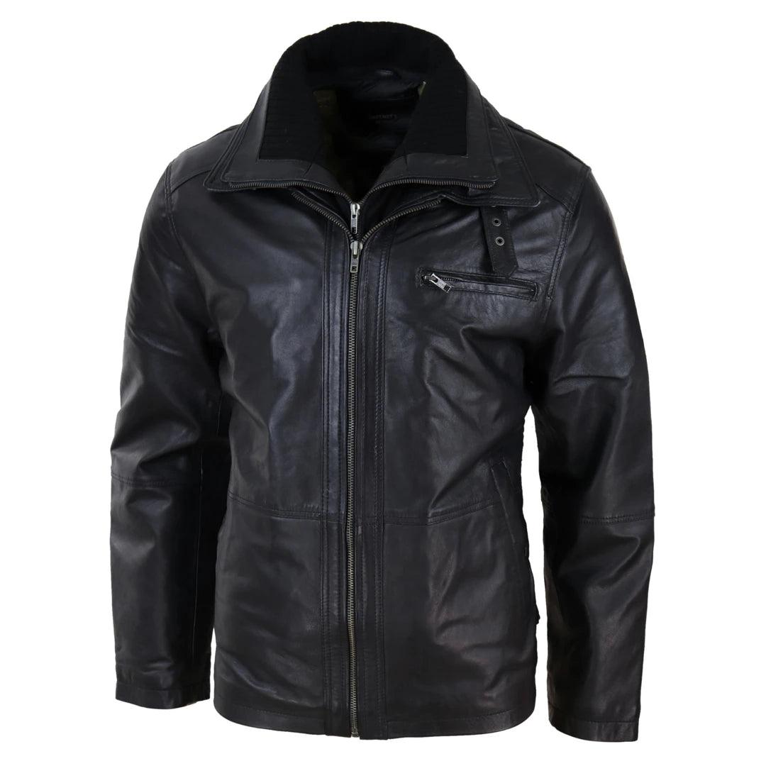 Mens Real Leather Safari Jacket Coat Double Zip Classic Hunting Winter - Knighthood Store