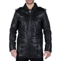 Mens Real Leather Safari Parka Coat Black Brown Tailored Fit Casual Jacket - Knighthood Store