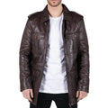 Mens Real Leather Safari Parka Coat Black Brown Tailored Fit Casual Jacket - Knighthood Store