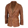 Mens Regular Fit Classic Real Leather 2 Button Tan Brown Blazer Jacket Vintage - Knighthood Store