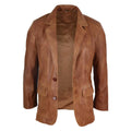 Mens Regular Fit Classic Real Leather 2 Button Tan Brown Blazer Jacket Vintage - Knighthood Store