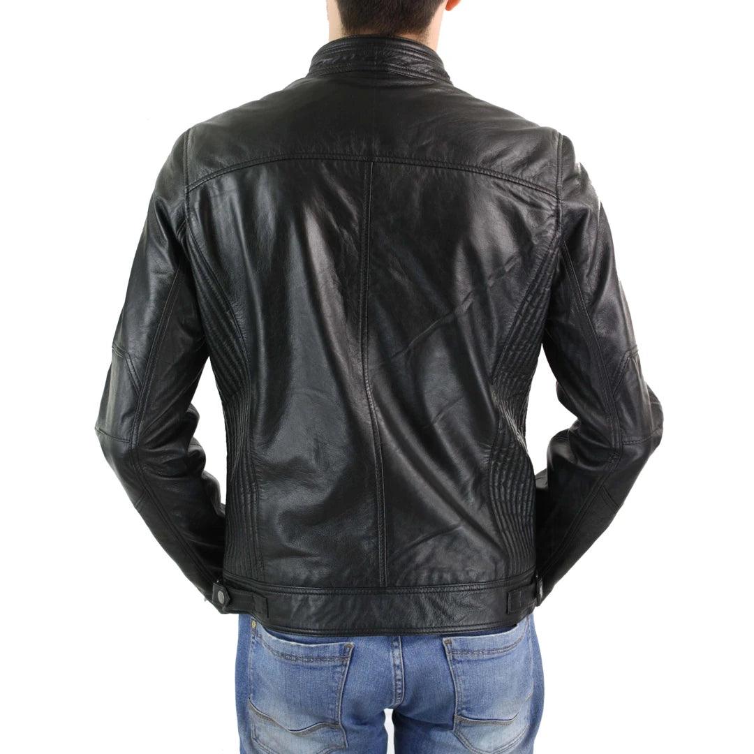 Mens Zipped Real Leather Biker Jacket Smart Casual Black Tan Brown Tailored Fit Vintage - Knighthood Store