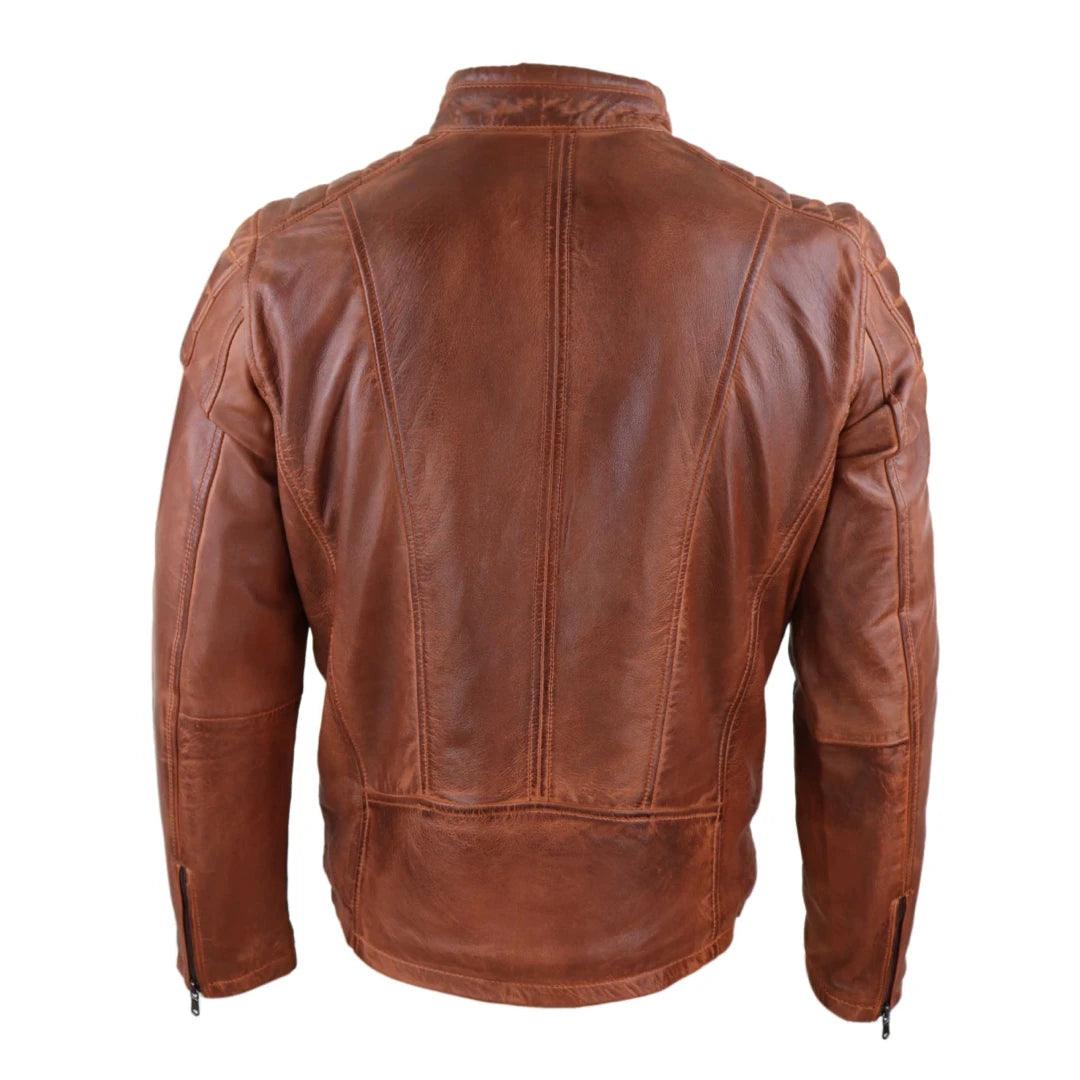 Mens Real Leather Jacket Tailored Fit Biker Zipped Smart Casual Retro Vintage - Knighthood Store