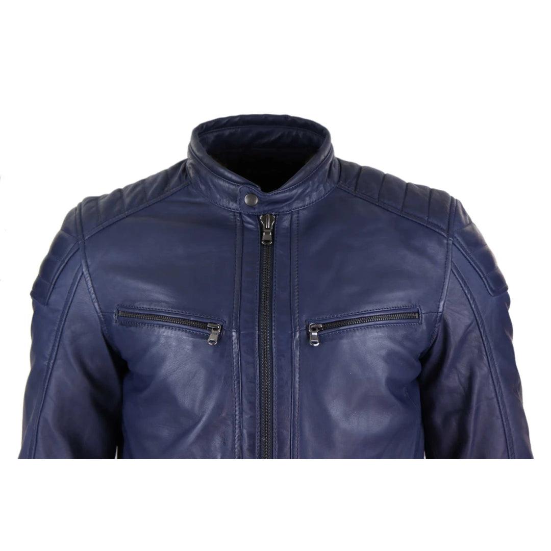 Mens Real Leather Jacket Tailored Fit Biker Zipped Smart Casual Retro Vintage - Knighthood Store