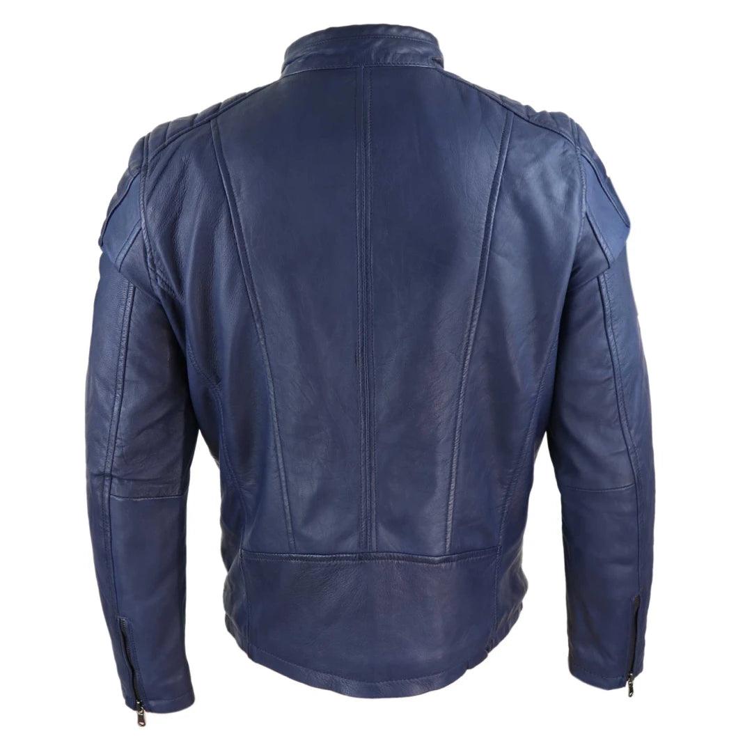 Mens Real Leather Jacket Tailored Fit Biker Zipped Smart Casual Retro Vintage - Knighthood Store