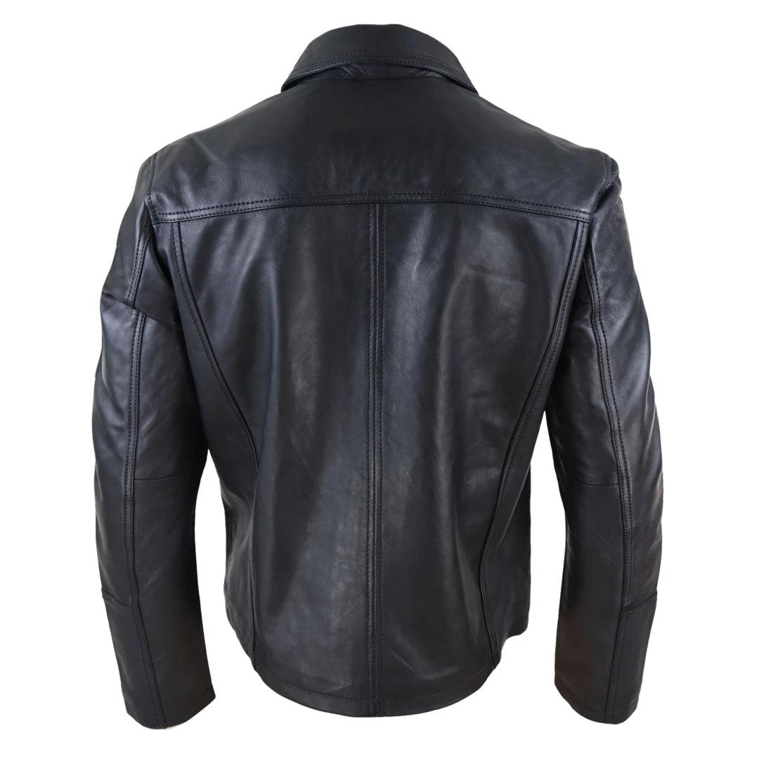 Mens Real Leather Jacket Black Tan Zipped Driving Classic Smart Casual Soft Napa - Knighthood Store